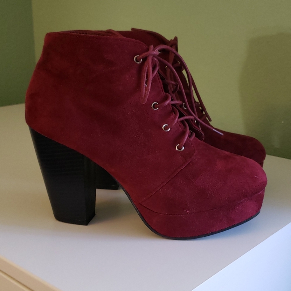 Burgundy Platform Booties